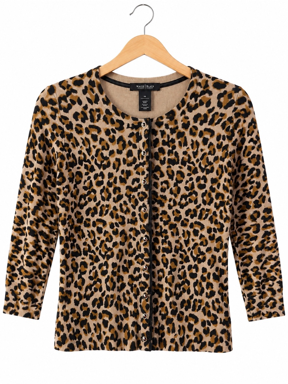 White House Black Market Leopard Cardigan XS Animal Print Button Front Classic